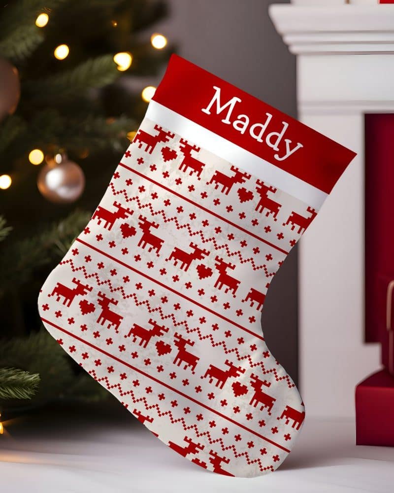 Ugly Sweater Deer Monogram Small Christmas Stocking