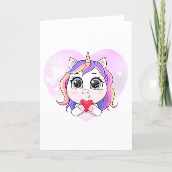 A Cute Cartoon Unicorn Holding A Heart.