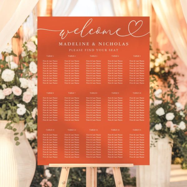 Verona Sunset Calligraphy Wedding Seating Chart Foam Board