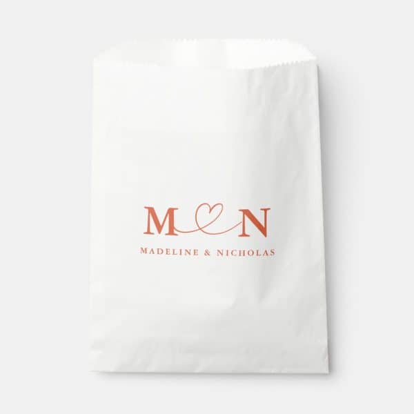 Verona Sunset Doodle Heart Loop Monogram Wedding Favor Bag