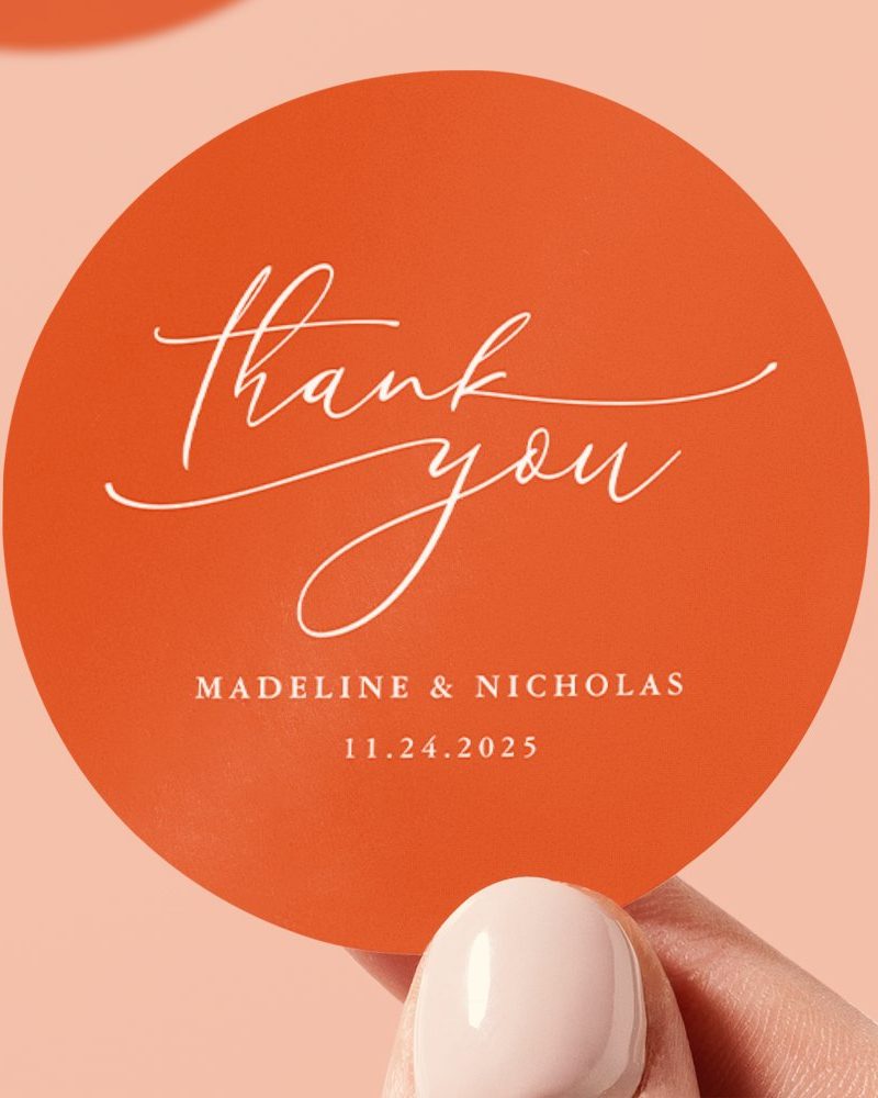 Verona Sunset Orange Calligraphy Wedding Thank You Classic Round Sticker