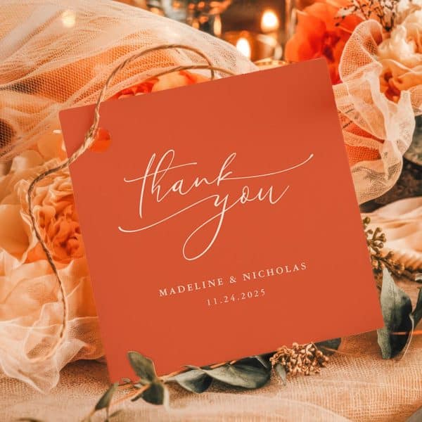 Burnt Orange Thank You Card With Madeline &Amp; Nicholas'S Wedding Date, November 24, 2025.