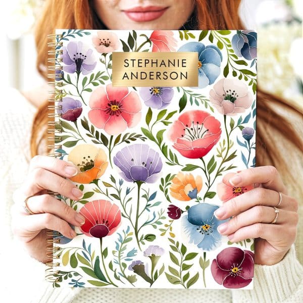 Floral Spiral Notebook With Personalized Name.
