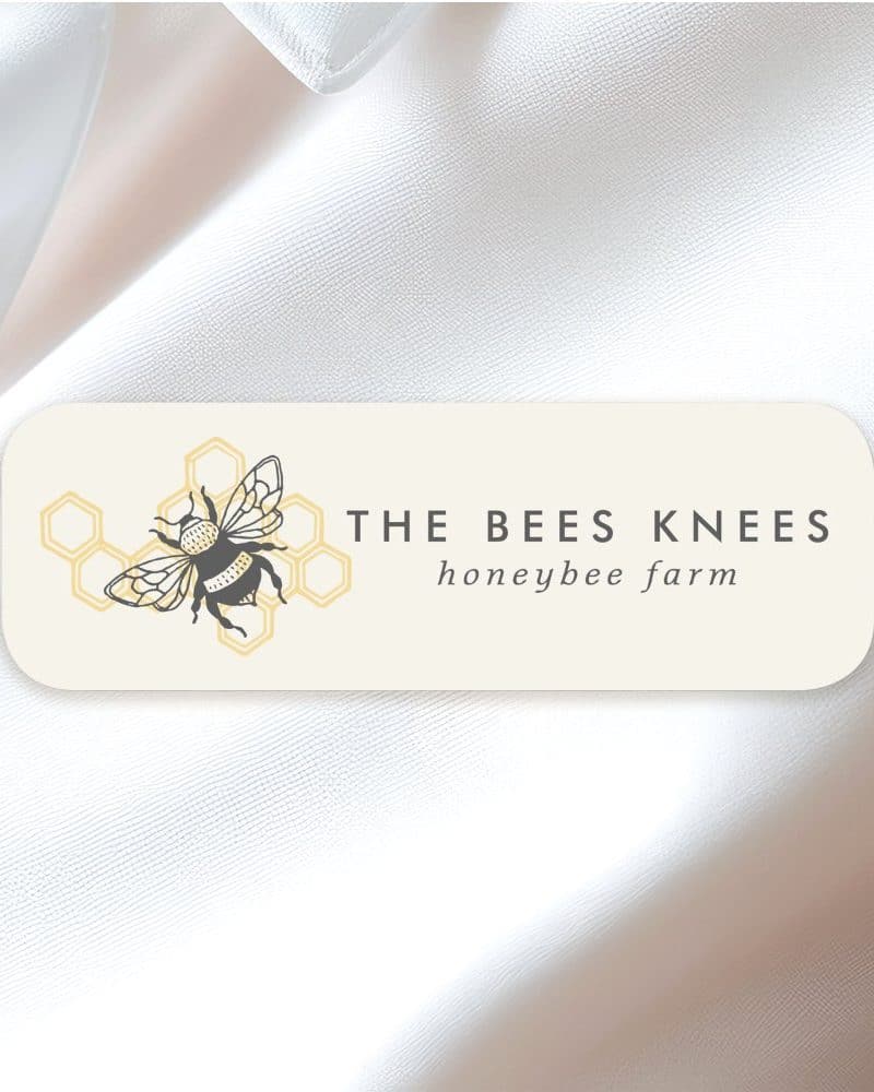 The Bees Knees honeybee farm logo: a bee surrounded by honeycombs.