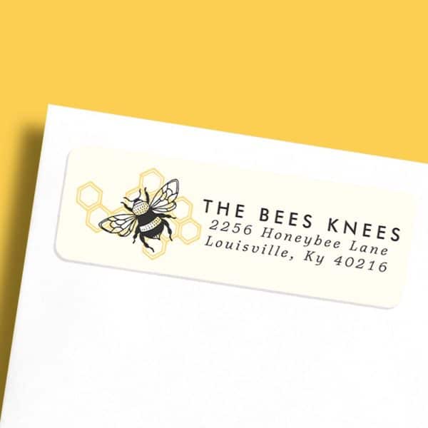 Return Address Label Featuring A Bumblebee And Honeycomb Design.
