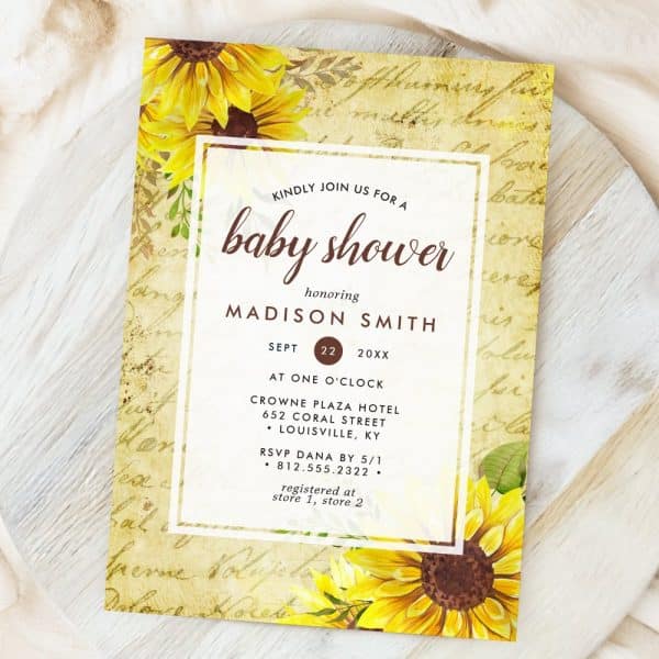 Baby Shower Invitation Featuring Sunflowers For Madison Smith.