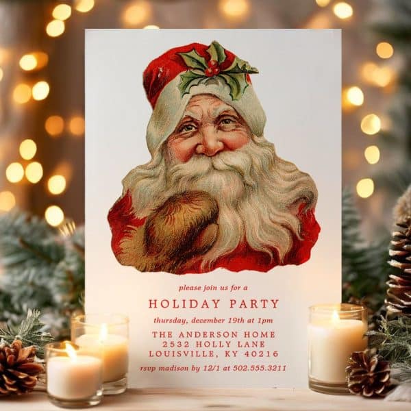 Vintage Santa Claus Holiday Party Invitation.