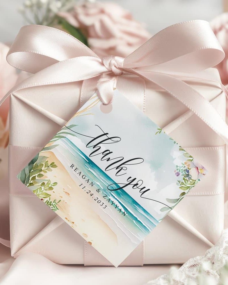Watercolor Beach Summer Wedding Thank You Favor Tags