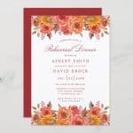 Rehearsal dinner invitation for Ashley Smith and David Brock, featuring watercolor floral design.