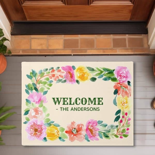 Floral Welcome Mat With The Andersons Family Name.