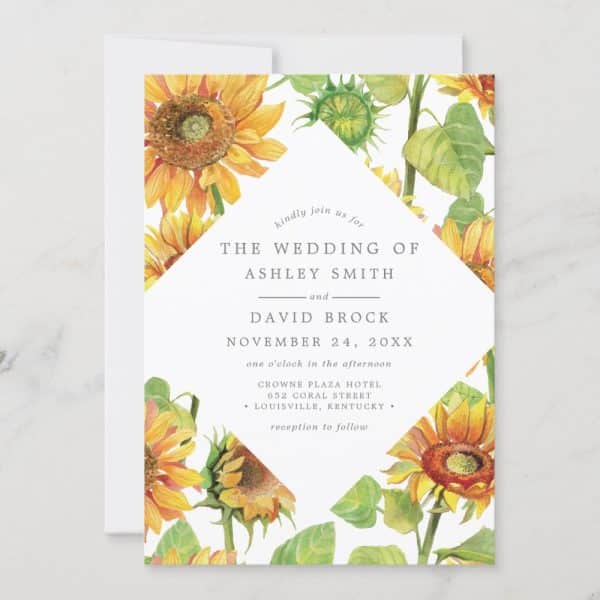 Wedding Invitation Featuring Sunflowers; Ashley Smith And David Brock Are Getting Married November 24Th.