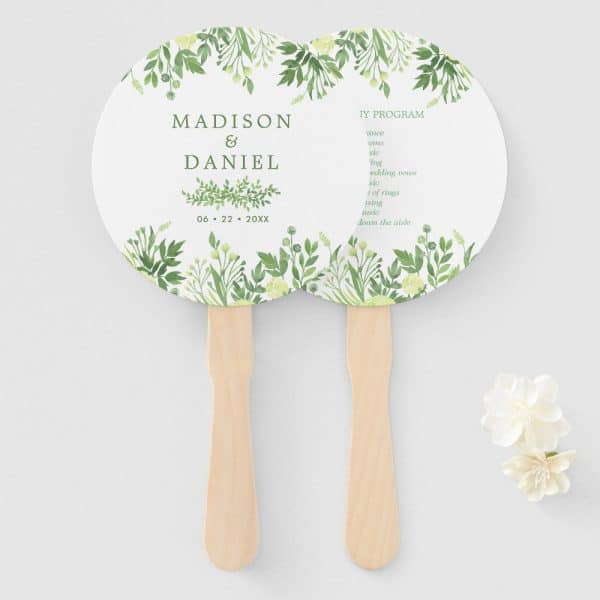 Watercolor Greenery Floral Garden Wedding Program Hand Fan