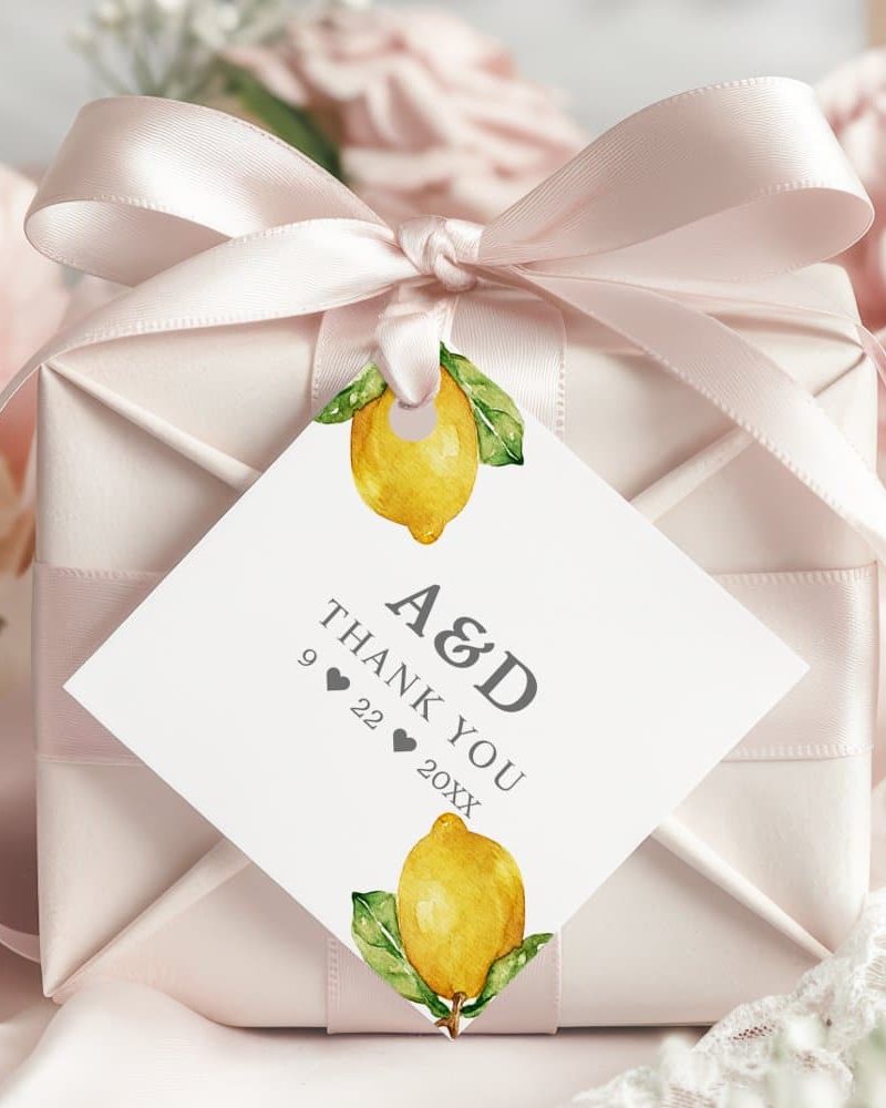 Watercolor Lemons Citrus Modern Wedding Thank You Favor Tags