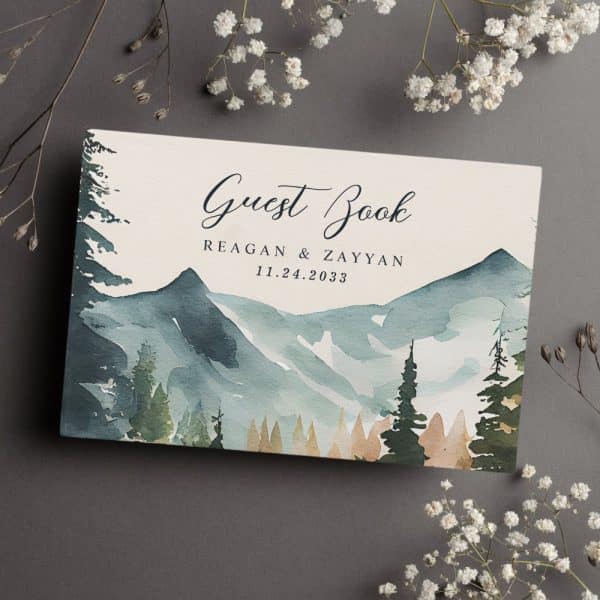 Watercolor Mountains And Pines Rustic Wedding Guest Book