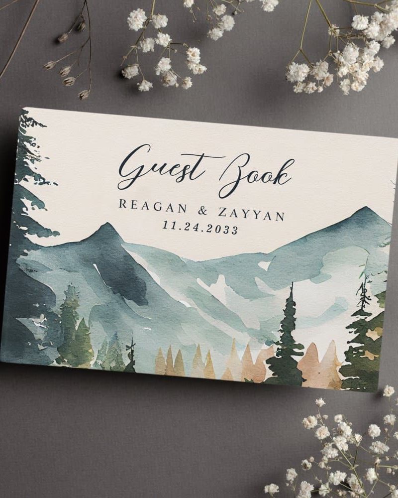 Watercolor Mountains And Pines Rustic Wedding Guest Book