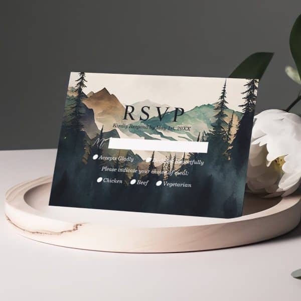 Watercolor Mountain Range Rsvp Card With Meal Choices.