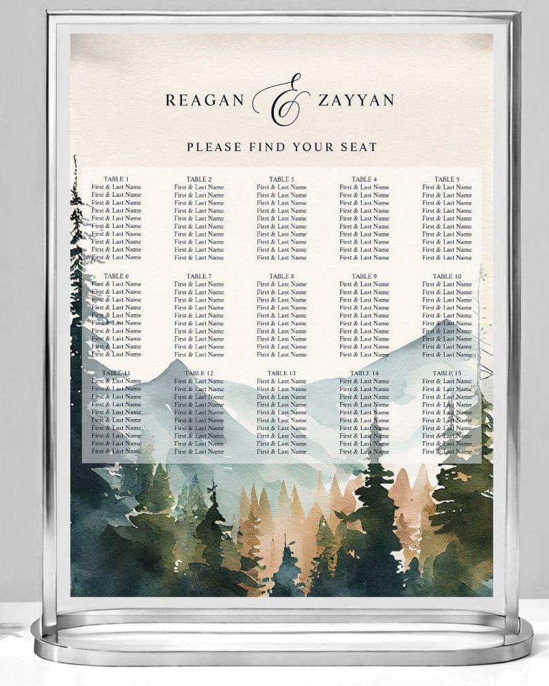 Watercolor Mountains & Pines Wedding Seating Chart