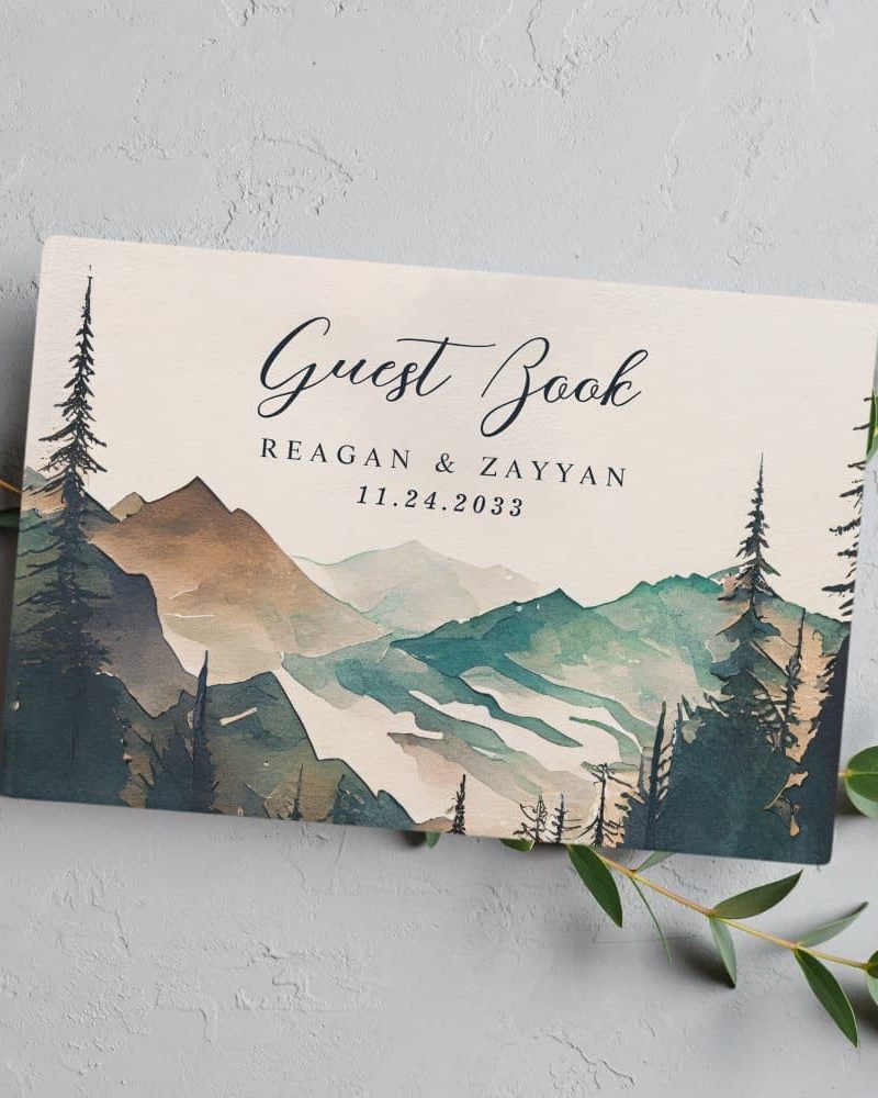 Watercolor Pine Mountain Forest Rustic Wedding Guest Book