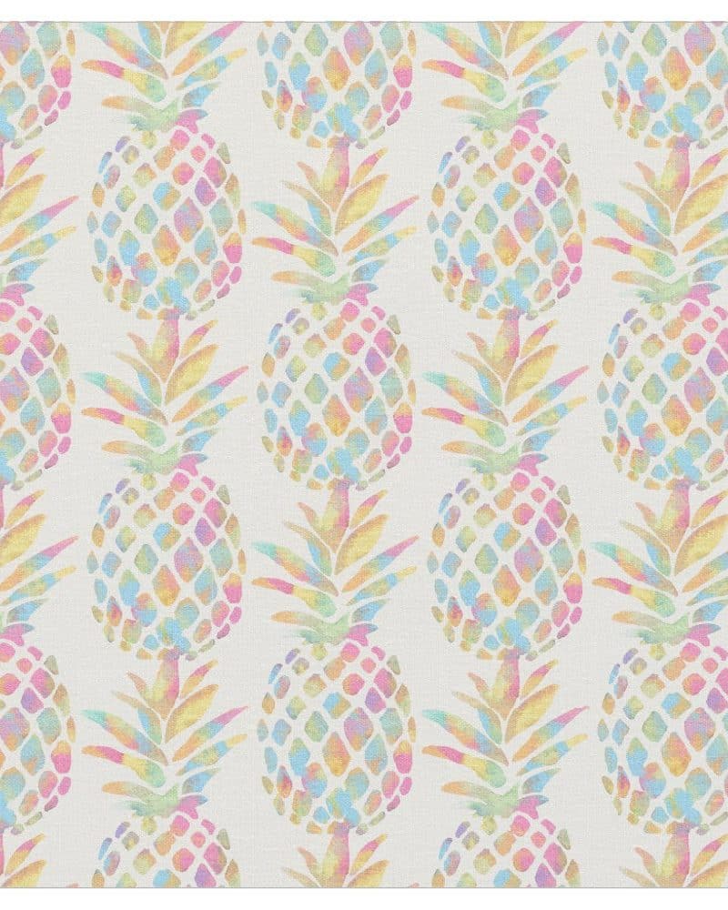 Pastel rainbow pineapples on a white background.