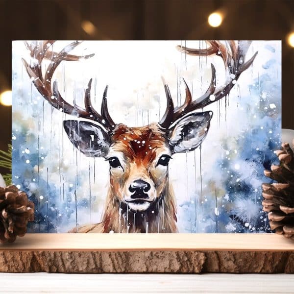 Painting Of A Deer In A Winter Scene.