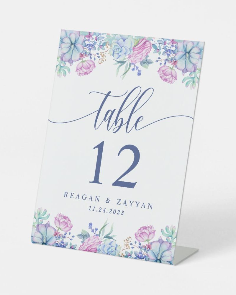 Watercolor Succulent Cactus Wedding Table Number Pedestal Sign