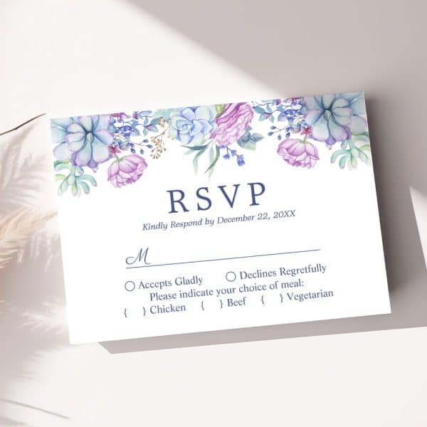 Floral Rsvp Card With Options To Accept Or Decline An Invitation And Meal Choices.