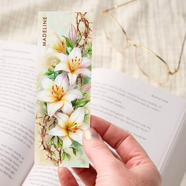 White Lilies And Thorns Personalized Christian Bookmarks