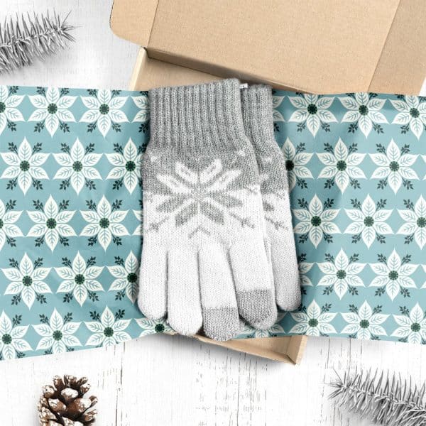 Pair Of Grey And White Snowflake Patterned Gloves In A Gift Box.