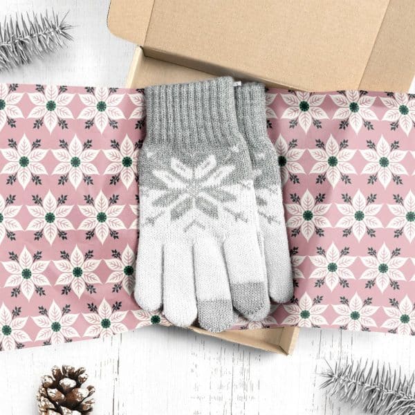 Pair Of Grey And White Snowflake Patterned Gloves In A Gift Box.