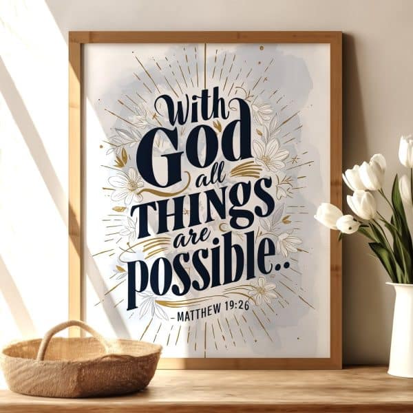 Framed Print With The Text With God All Things Are Possible, Matthew 19:26.