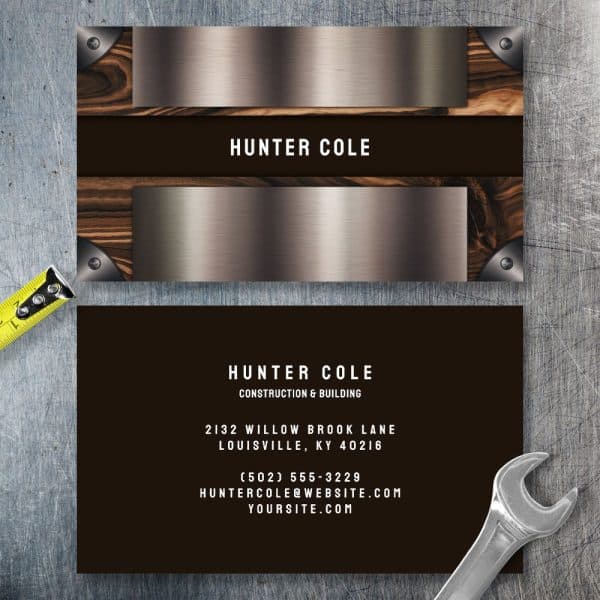 Business Card For Hunter Cole Construction &Amp; Building, Showing Contact Information.