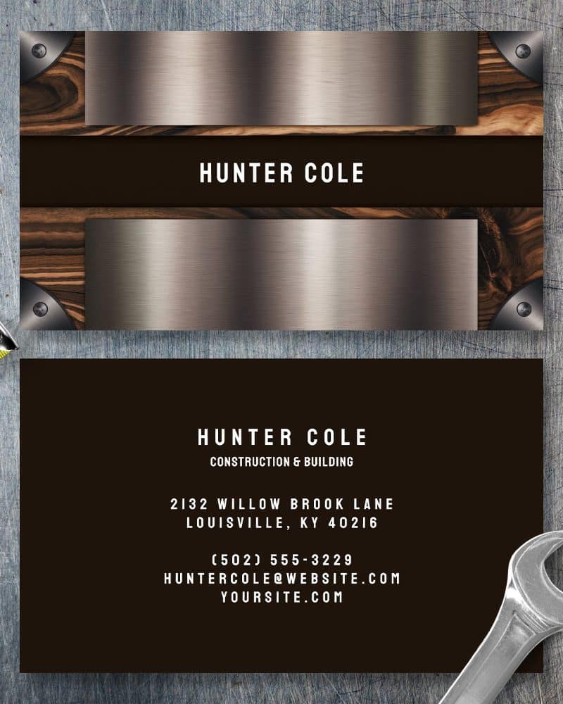 Business card for Hunter Cole Construction & Building, showing contact information.