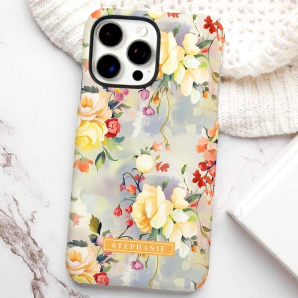 Floral Iphone Case With The Name Stephanie.