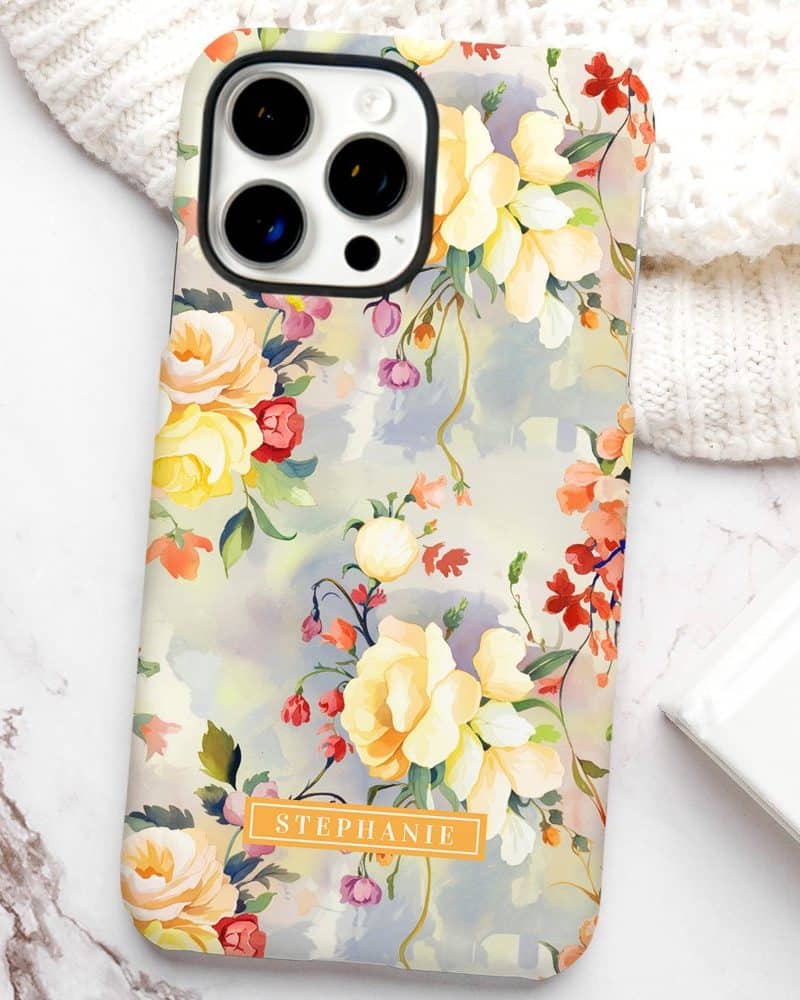Floral iPhone case with the name Stephanie.