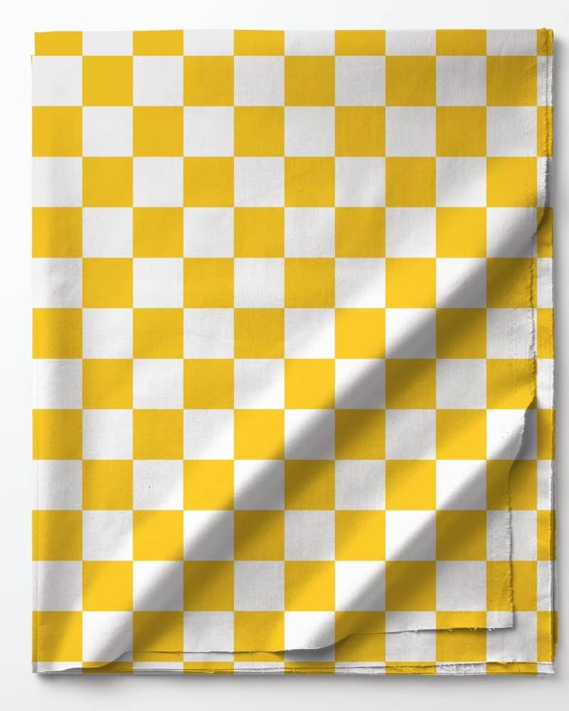 Yellow and white checkered fabric.