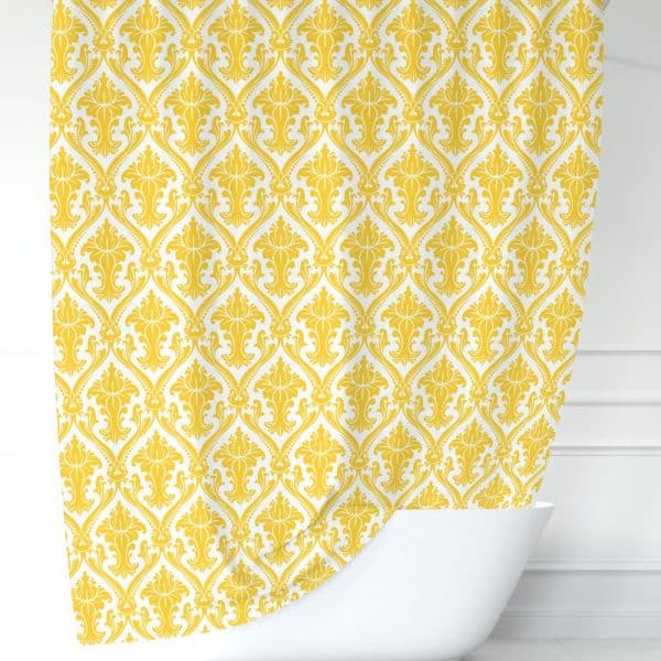 Yellow Damask Shower Curtain.