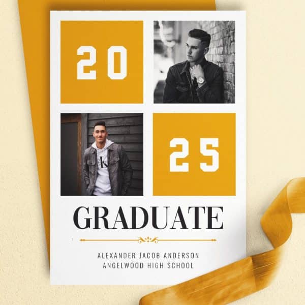 Graduation Announcement For Alexander Jacob Anderson, Angelwood High School, Class Of 2025, Featuring Two Photos Of The Graduate.
