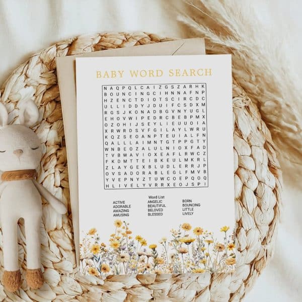 Baby Word Search Puzzle With Floral Border.