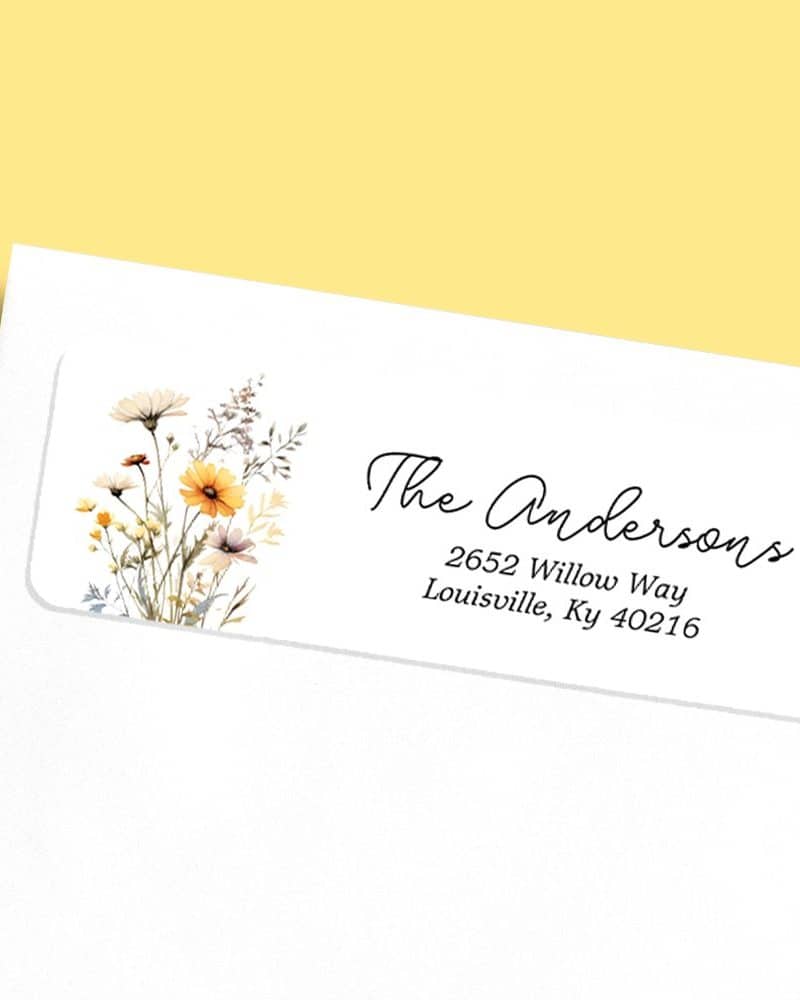 Return address label with wildflowers and the Andersons' address.