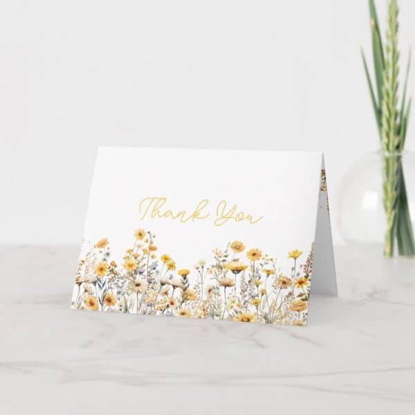 Thank You Card With A Border Of Yellow And White Wildflowers.