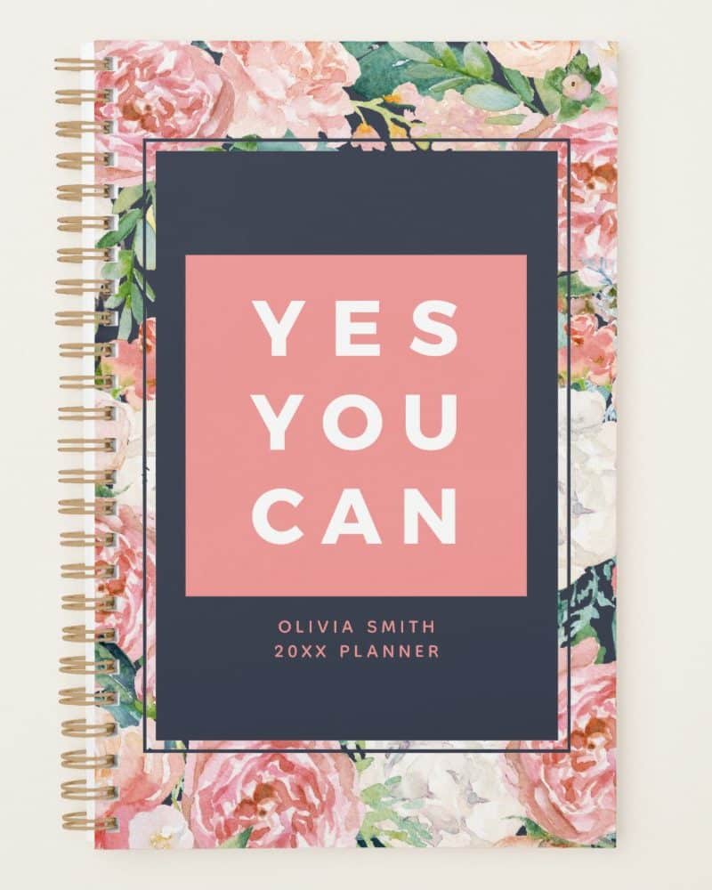 Floral planner with Yes You Can in large text.
